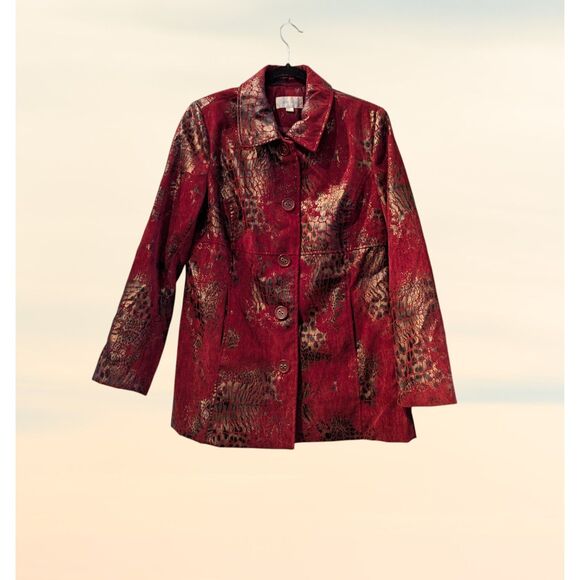 erin london velvet red with gold&black fully lined blazer jacket  Sz M - Picture 2 of 12